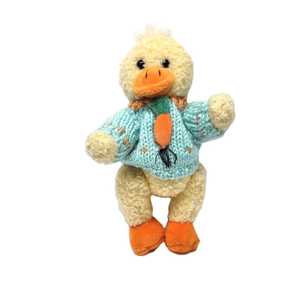 Vintage 1999 Hugfun Plush Duck Jointed Sweater Easter Carrot Posable 8"
